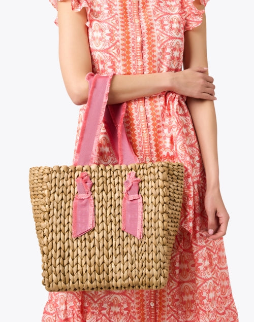 Stylish Pink Corn Husk Woven Isla Bahia Tote Bag