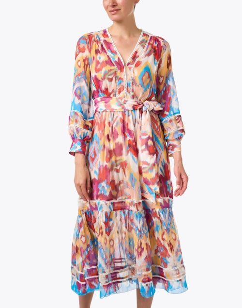 Sierra Vibrant Multicolor Ikat Pattern 100% Silk Women's Dress