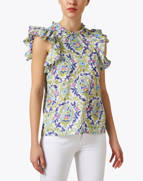 Banjanan's Klara Women's Paisley Print Cotton Blouse with Short Flutter Sleeves