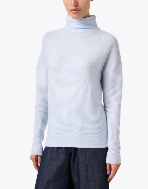 Stylish Celeste Light Blue 100% Cashmere Funnel - Neck Sweater