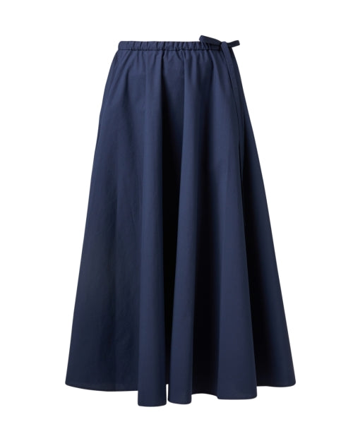 Navy Blue 100% Cotton Adjustable Waist Pleated A-Line Midi Skirt