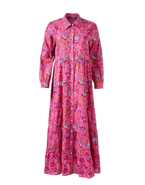 Ro's Garden Jinette Featherweight 100% Cotton Maxi Shirt Dress with Pink Print