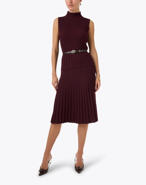 Burgundy Clove-colored Cashmere Pull-on Midi Skirt