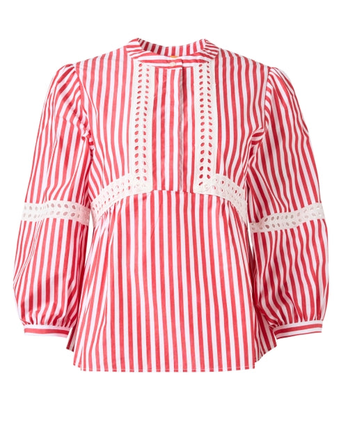 Stylish Jolie Women's Red and White Striped Cotton Blouse Top