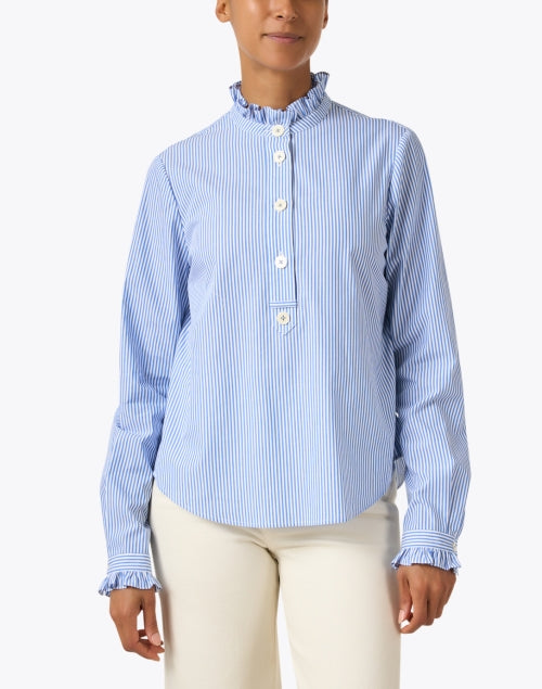 Stylish Emile Blue Striped Cotton Poplin Men's Dress Shirt