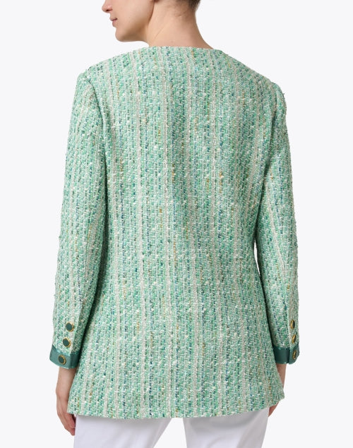 Spring-Forward Green Multi-Pattern Tweed Collarless Jacket