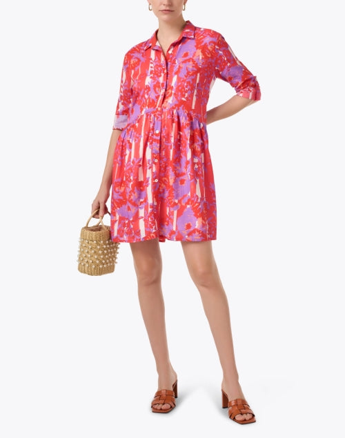 Ro's Garden Deauville Loose-Fit Coral Floral Print Cotton Shirt Dress