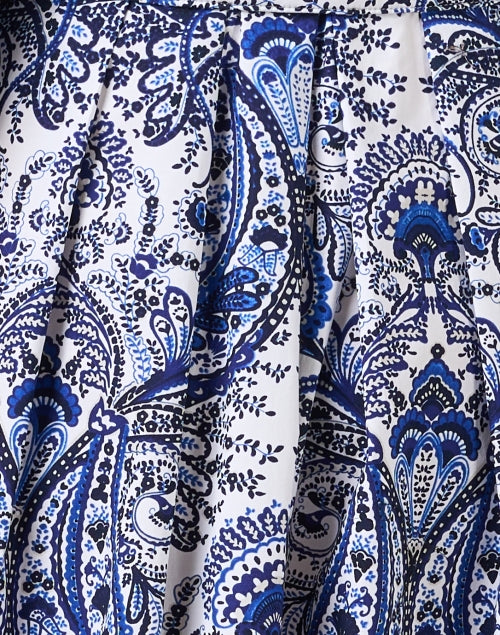 Audrey Stretch Cotton Dress with White and Blue Paisley Print