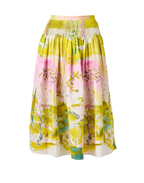 Stylish Fallon Skirt with Pink and Green Print in Linen Blend