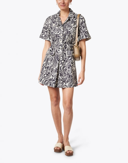 Ryfen Groovy Printed Shirt Dress in Black and Ivory