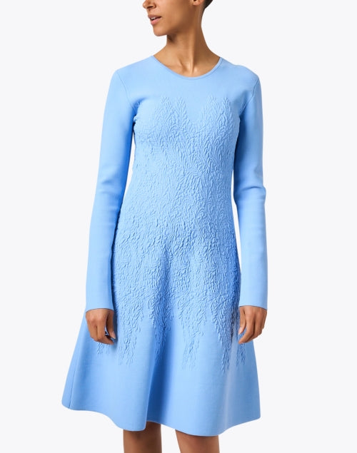 Stylish Oxford Blue Textured Knit Fit-and-Flare Dress