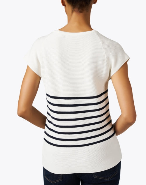 Eva Stylish Cotton Sweater in White and Navy Stripes for All - Occasion Wear