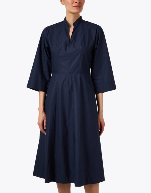 Stylish Navy-Colored Cotton Fit-and-Flare Dress