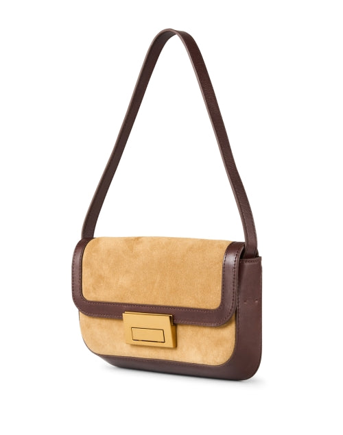 Tan Suede and Brown Leather Trim Stefania Hazel Stylish Baguette Shoulder Bag