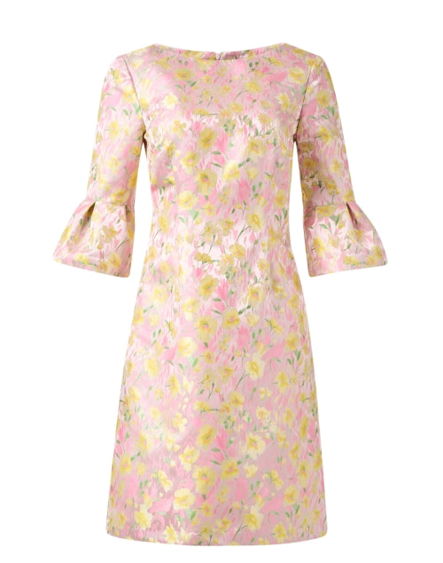 Elegant Pink Floral Jacquard Women's Dress for Special Occasions