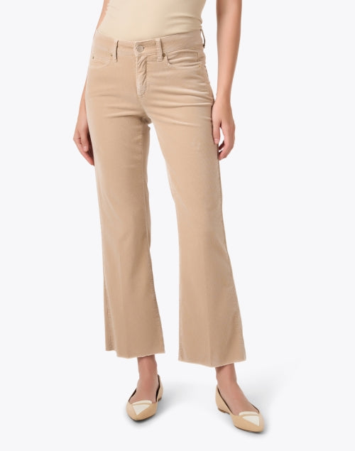Cambio Francesca Premium Stretch Corduroy Beige Flared Cropped Jeans