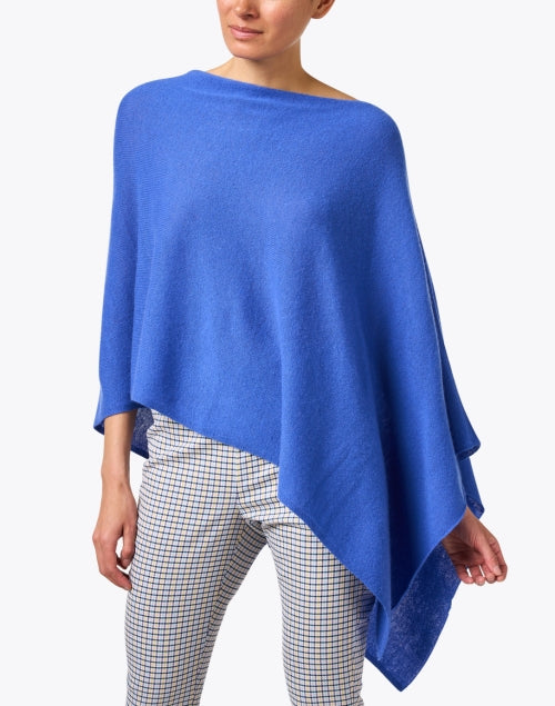 Stunning Royal Blue Cashmere Poncho-Style Ruana for Cool Weather