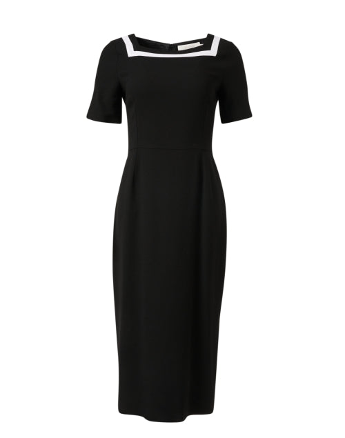 Stylish Black 100% Wool Crepe Davina Dress with White Trim
