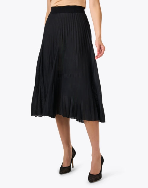 Stylish Black Merino Wool Plisse Midi Skirt for Seasonal Styling