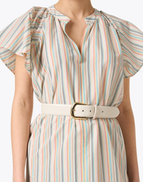 Elegant Ivory Kennedy Leather Belt with Gold Buckle