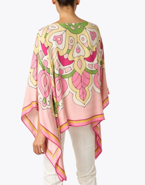 Stylish Savoia Pink Patterned Cashmere-Silk-Merino Wool Poncho for Women