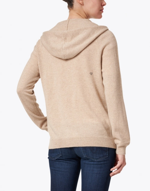 Beige Oatmeal-colored Cashmere Zip-up Hooded Sweatshirt - A Cozy Wardrobe Essential