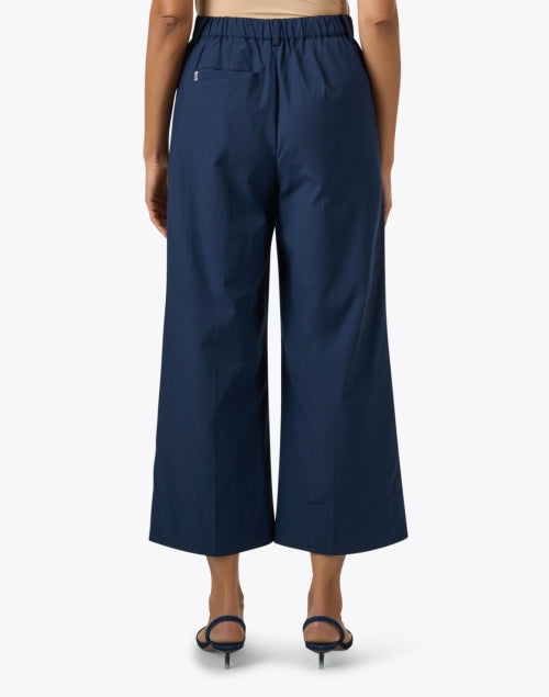 Navy Blue Wide-Leg Ankle-Length Women's Casual Cotton Blend Joya Trousers