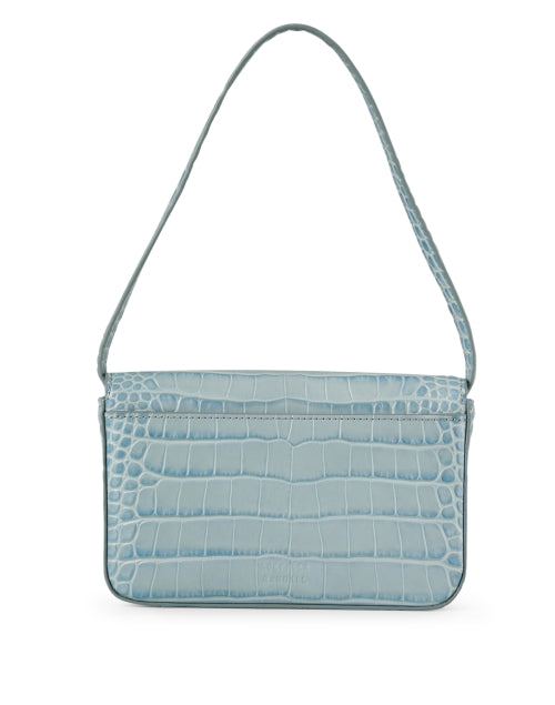 Stylish Stefania Blue Croc-Embossed Leather Baguette Shoulder Bag