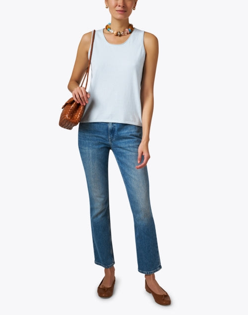 Lightweight Blue Cotton Cashmere Blend Sleeveless Tank Top