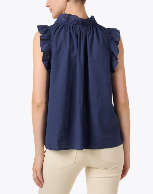 Stylish Navy 100% Cotton Ruffle Sleeveless Bex Top
