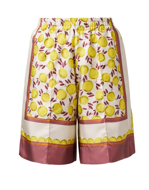 Retro-Style Bold Lemon Print 100% Silk Chic Shorts