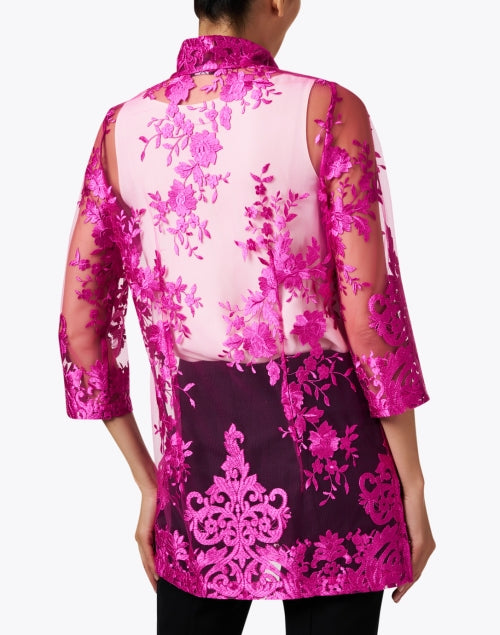 Rita Magenta Sheer Floral Silk Evening Top for Women