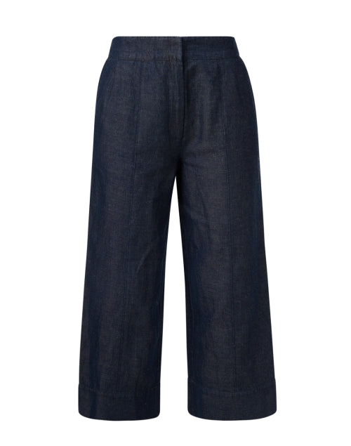 Stylish Navy Cotton-Linen Blend Odele Denim Flowy Wide-Leg Pants