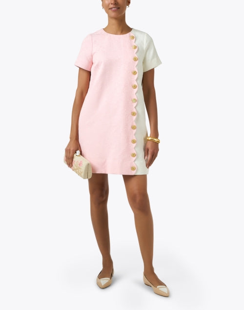 Etta Luxury Cotton Jacquard Dress in Pink and Ivory Shades