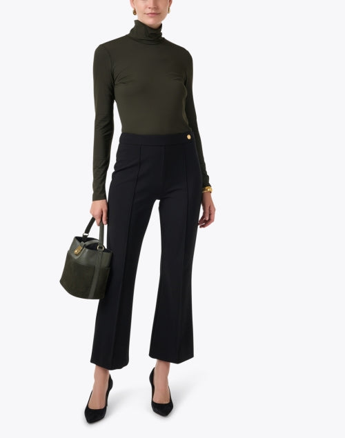 Stylish St. John Cypress Green Slim - Fit Turtleneck Jersey Top