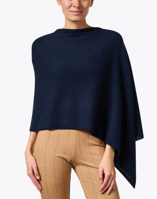 Cozy Midnight Blue Lightweight Cashmere Ruana Poncho