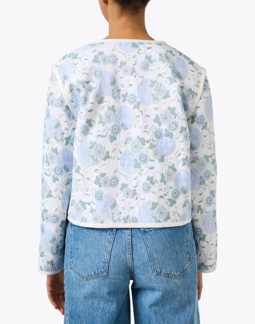 Stylish Iris Blue Floral Embroidered Tie - Neck Jacket