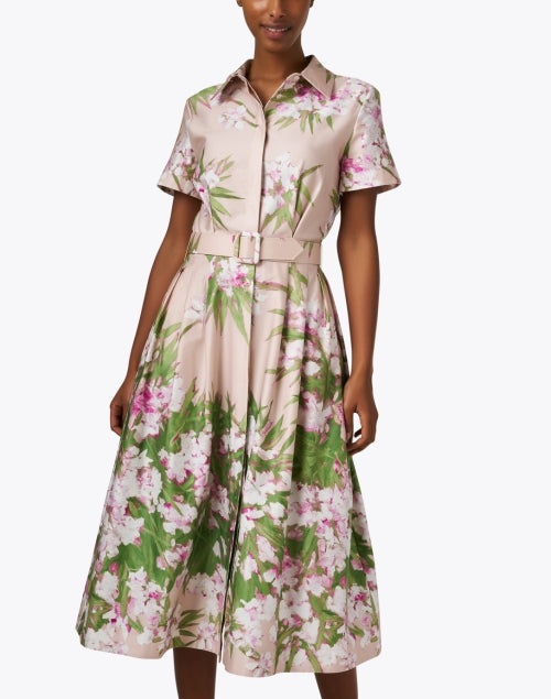 Liguria Women's Pink Floral Print Short Sleeve Shirt Style Dress