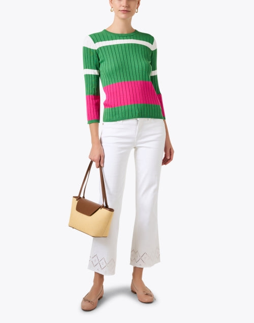 Stylish Green Color Blocked Cotton Sweater for Fashionable Wardrobe
