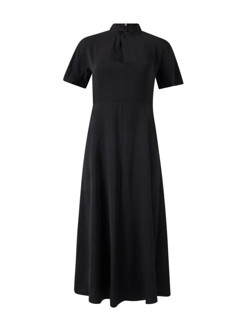 Elegant Black Tie-Neck Midi Dress for Women