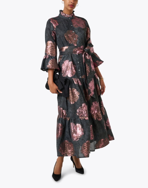 Stylish Women's Black Floral Jacquard Evening Dress