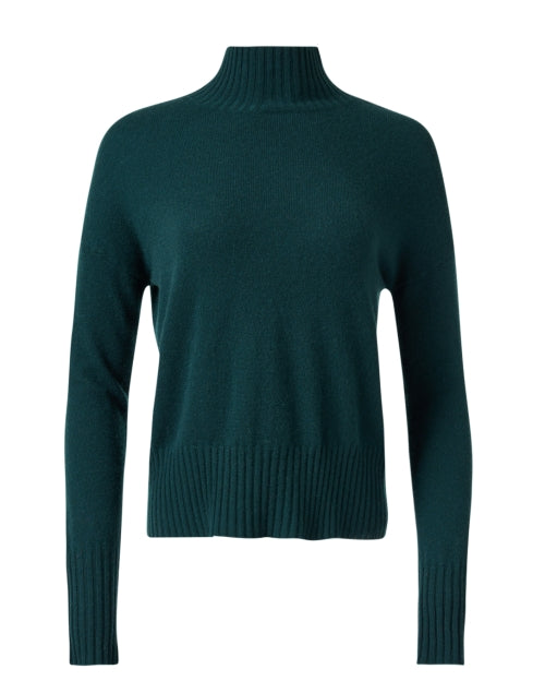 Stylish Cypress Green 100% Cashmere Funnel - Neck Sweater