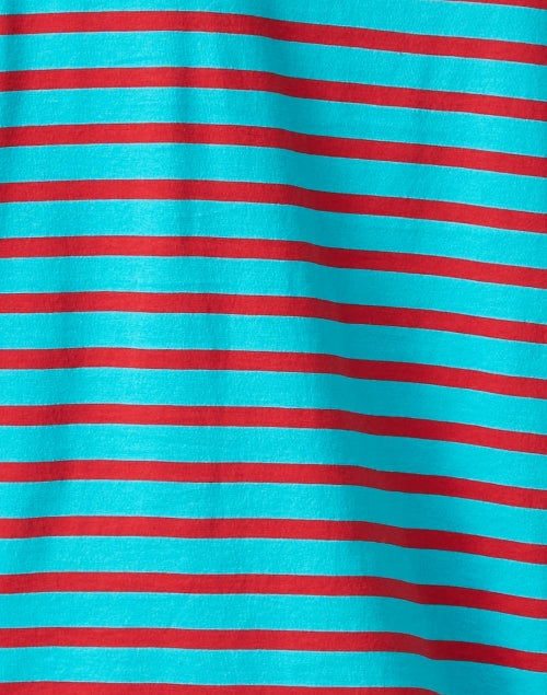 Stylish Turquoise and Crimson Striped Women's Long Sleeve Top