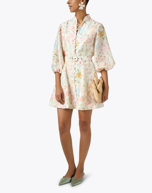 Ivory Floral Printed Women's Mini Dress - Valencia Style