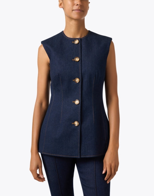 Veronica Beard Navy Sleeveless Button-Front Vest Top for Women's Weekday Wear