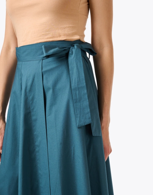 Elegant Teal Stretch Cotton Poplin Wrap Skirt for Women