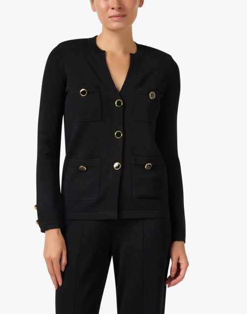 Stylish Black Luxury Knit Jacket with Gold Buttons