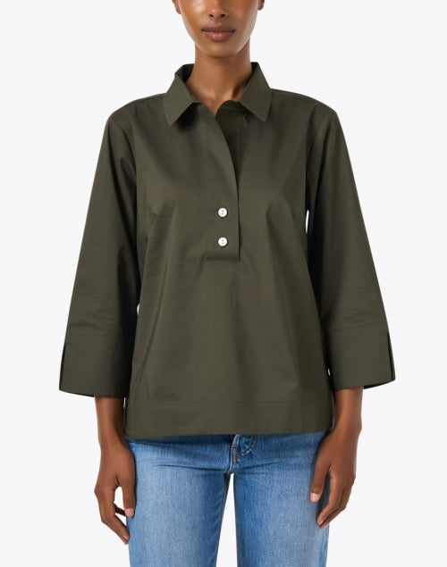 Stylish Aileen Green Cotton Henley Style Top