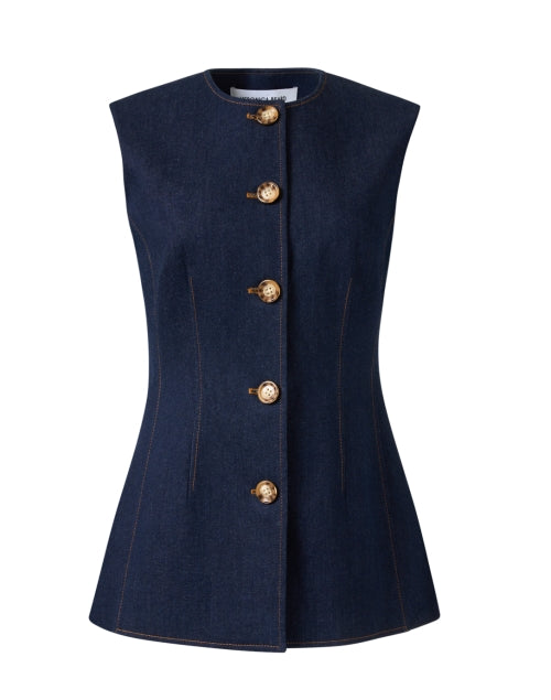 Veronica Beard Navy Sleeveless Button-Front Vest Top for Women's Weekday Wear