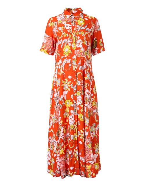 Chic Princess Orange Floral Print Maxi Shirt Dress